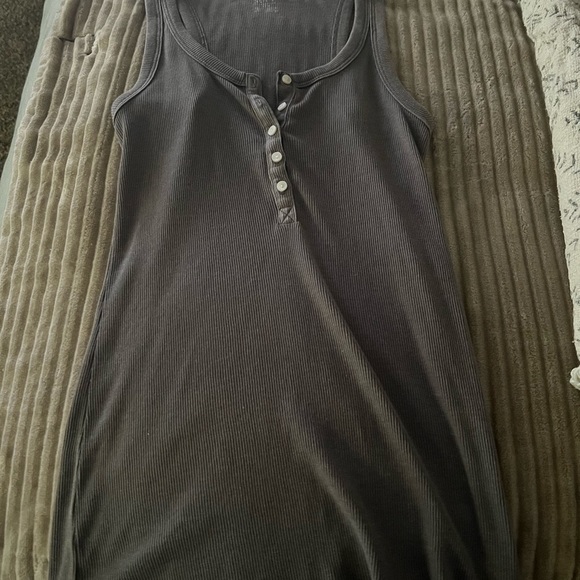 Aerie Real Soft Ribbed Henley Tank Top Gray - Picture 2 of 3